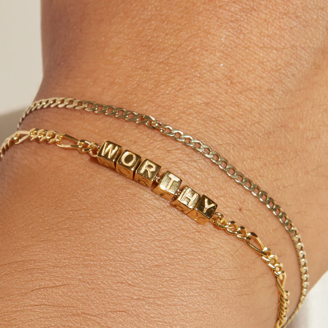 Custom Tiny Words Bracelet- Figaro Chain - Image 2