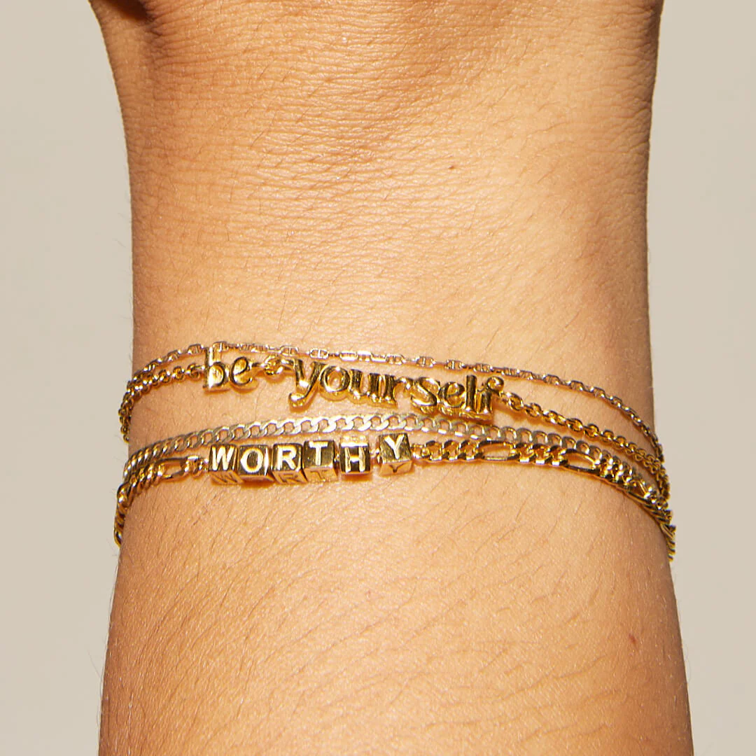 Custom Tiny Words Bracelet- Figaro Chain - Image 3