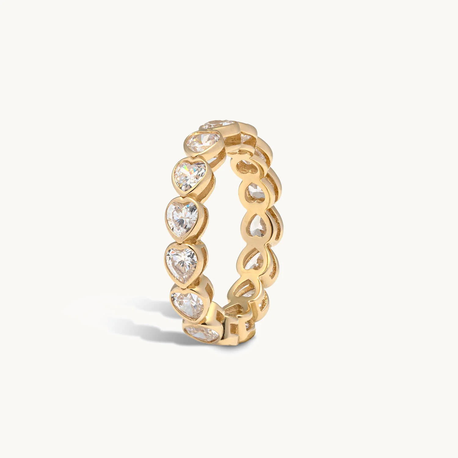 Gold CZ Heart Eternity Band Ring - Image 3
