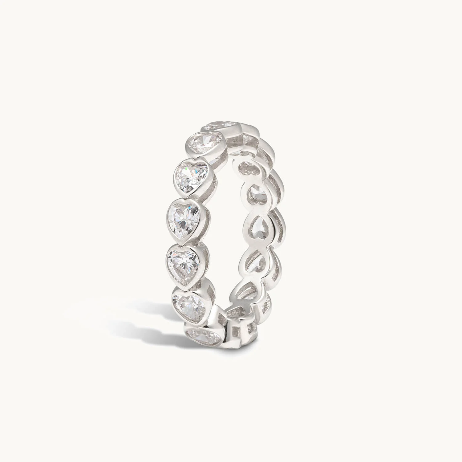 CZ Heart Eternity Band Ring (Silver) - Image 3