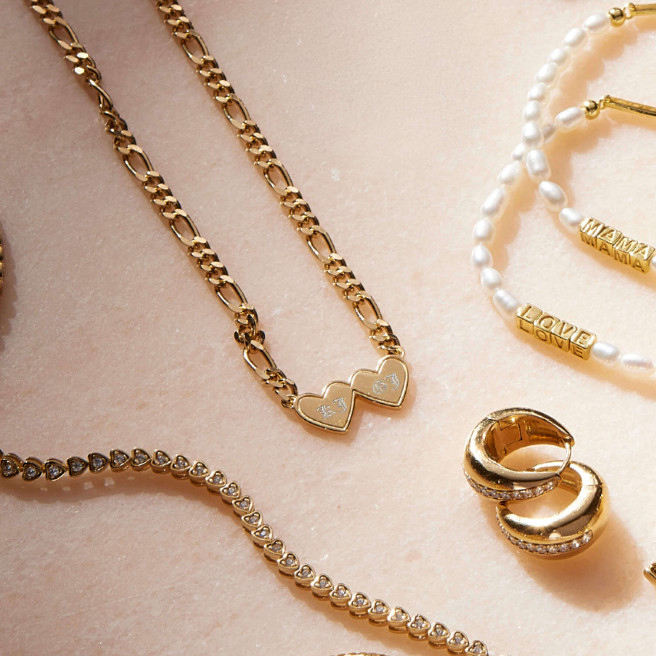 Gold Double Heart Engravable Necklace - Image 5