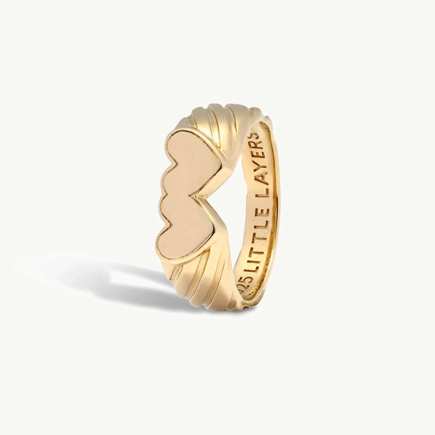 Gold Double Heart Signet Engravable Ring - Image 4