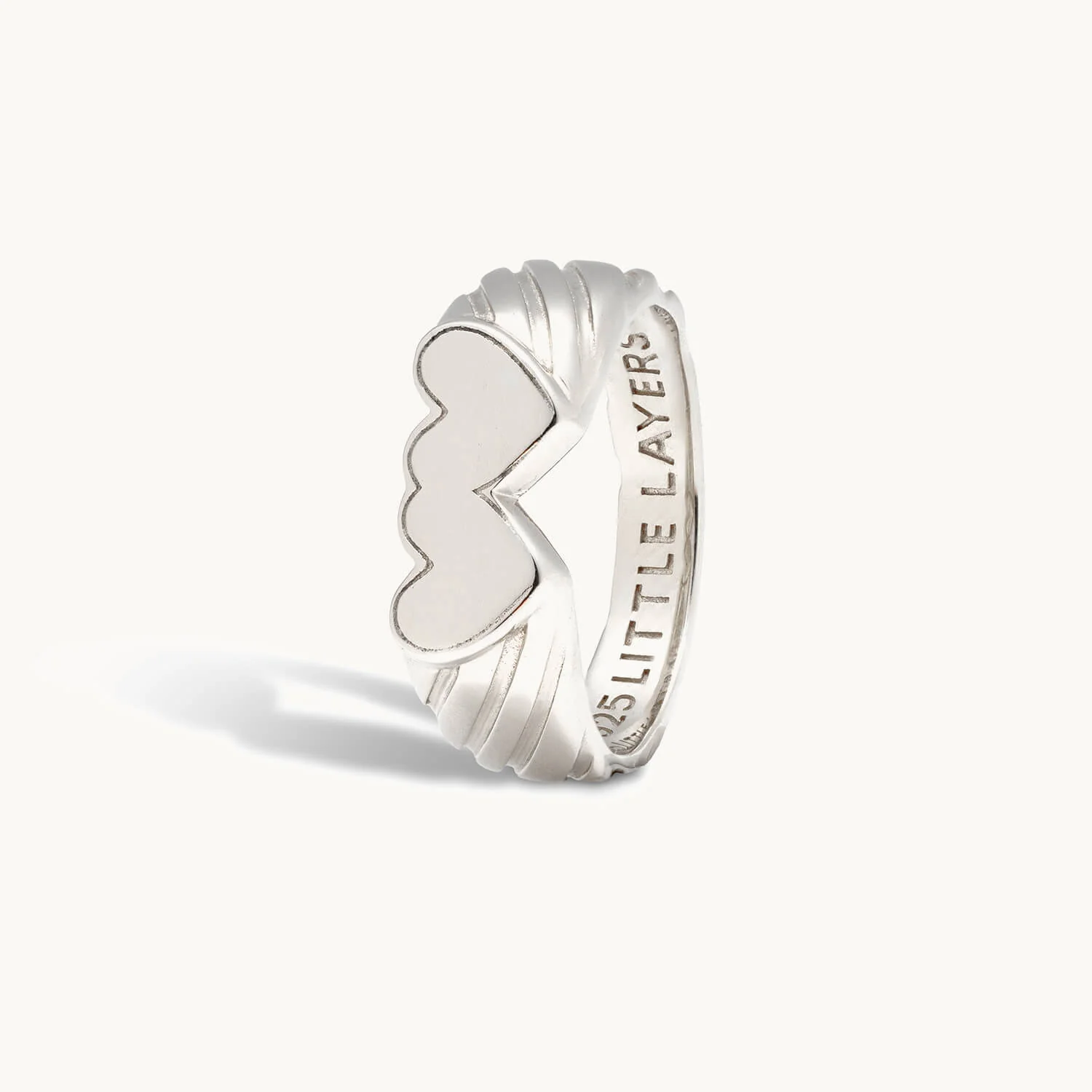 Silver Double Heart Signet Engravable Ring - Image 4